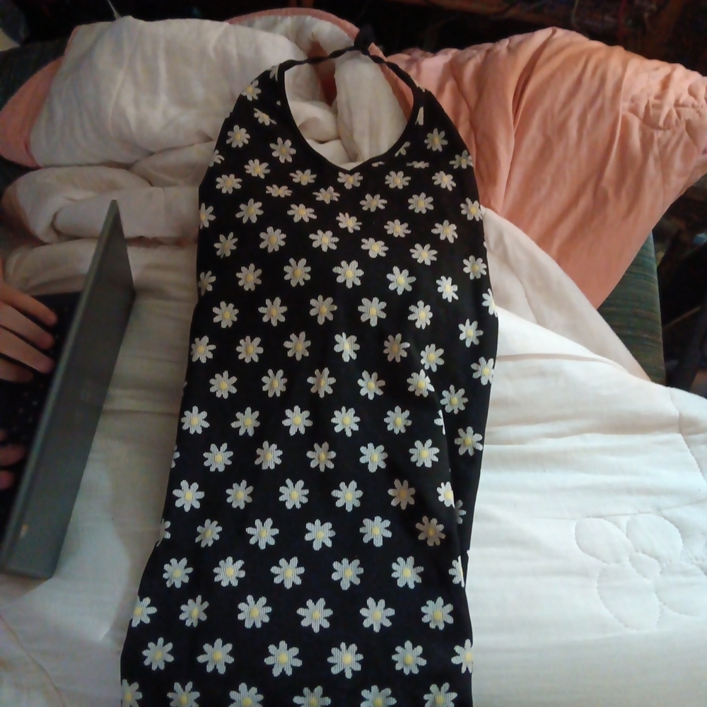 No Boundaries Black Dress with White and Yellow Floral Pattern